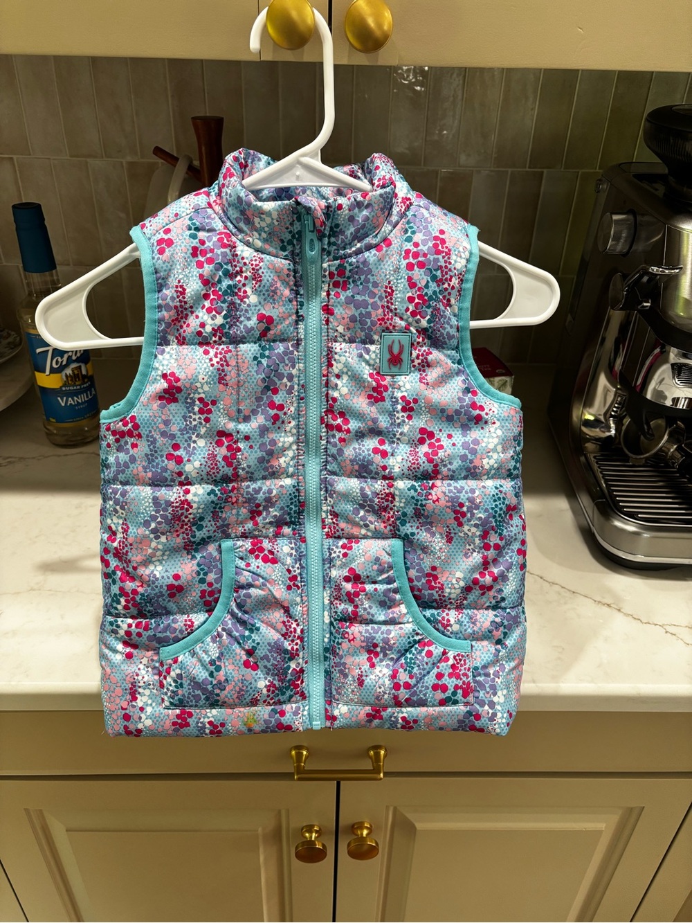Spyder Aqua Quilted Vest with Pink & Purple Dot Print